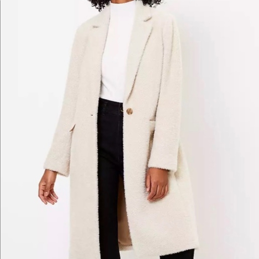 Brand new LOFT herringbone creme colored coat